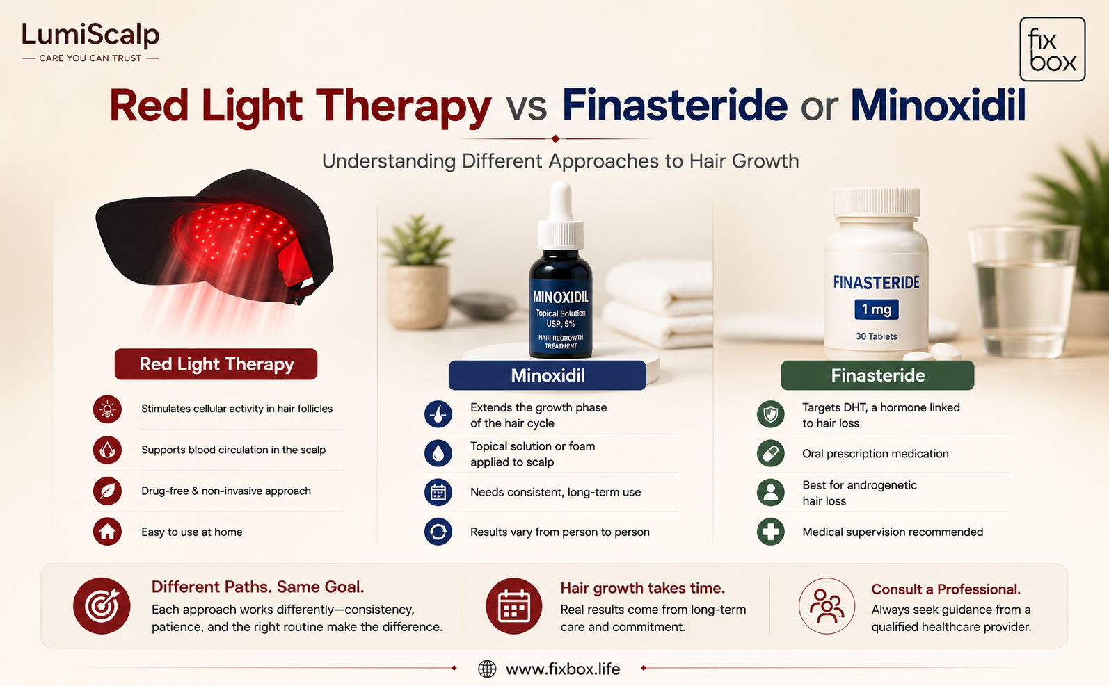 Red Light Therapy, Finasteride & Minoxidil: Understanding Different Approaches to Hair Wellness