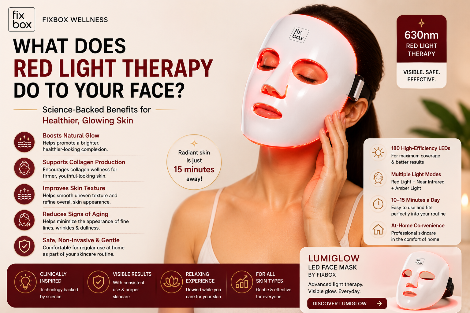 Discover what red light therapy does to your face, including benefits for skin glow, texture, collagen support, and modern skincare wellness using LED face masks at home.