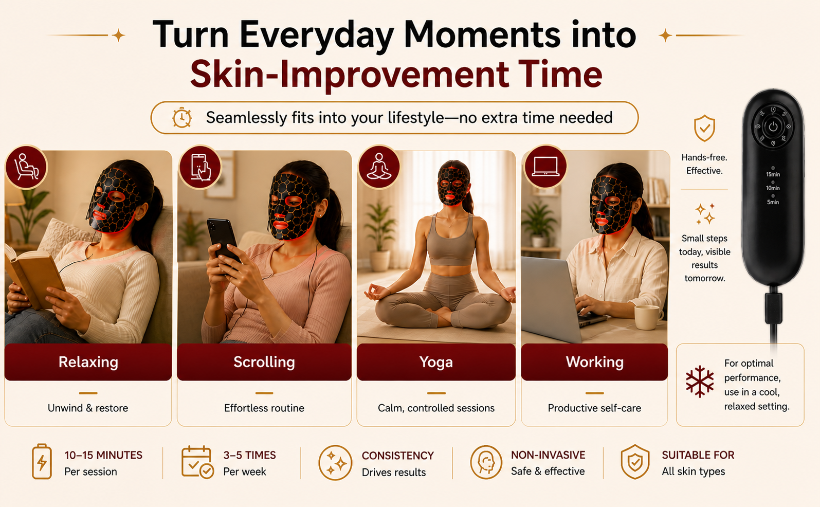 LumiGlow Pro Red Light Therapy for Face| Face Mask for Skin Rejuvenation, Anti-Aging, Reducing Wrinkles & Acne