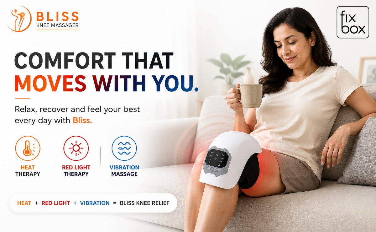 Bliss Knee Massager for Joint & Arthritis Pain Relief with Heat Therapy, Red Light Therapy & Vibration Massage | Portable & Lightweight for Physiotherapy, Recovery & Mobility | For All Age Groups details