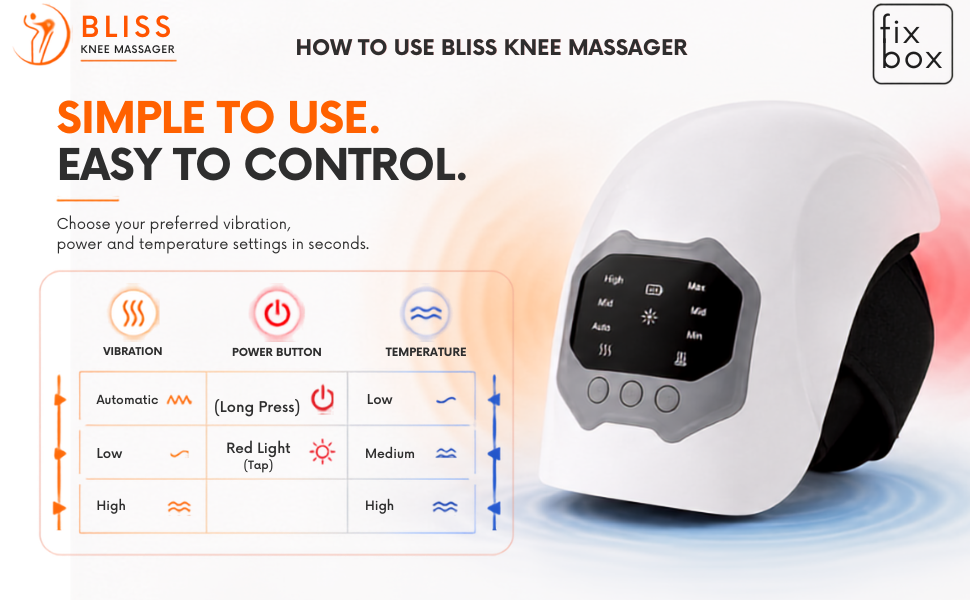 Bliss Knee Massager for Joint & Arthritis Pain Relief with Heat Therapy, Red Light Therapy & Vibration Massage | Portable & Lightweight for Physiotherapy, Recovery & Mobility | For All Age Groups details