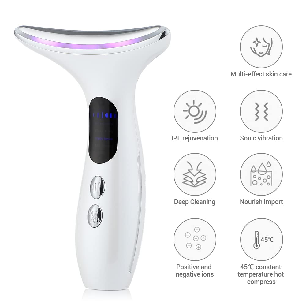 LumiFirm Face & Neck Beauty Device with EMS, Heat & 3-Color Light Therapy, Sonic Vibration, 4 Modes