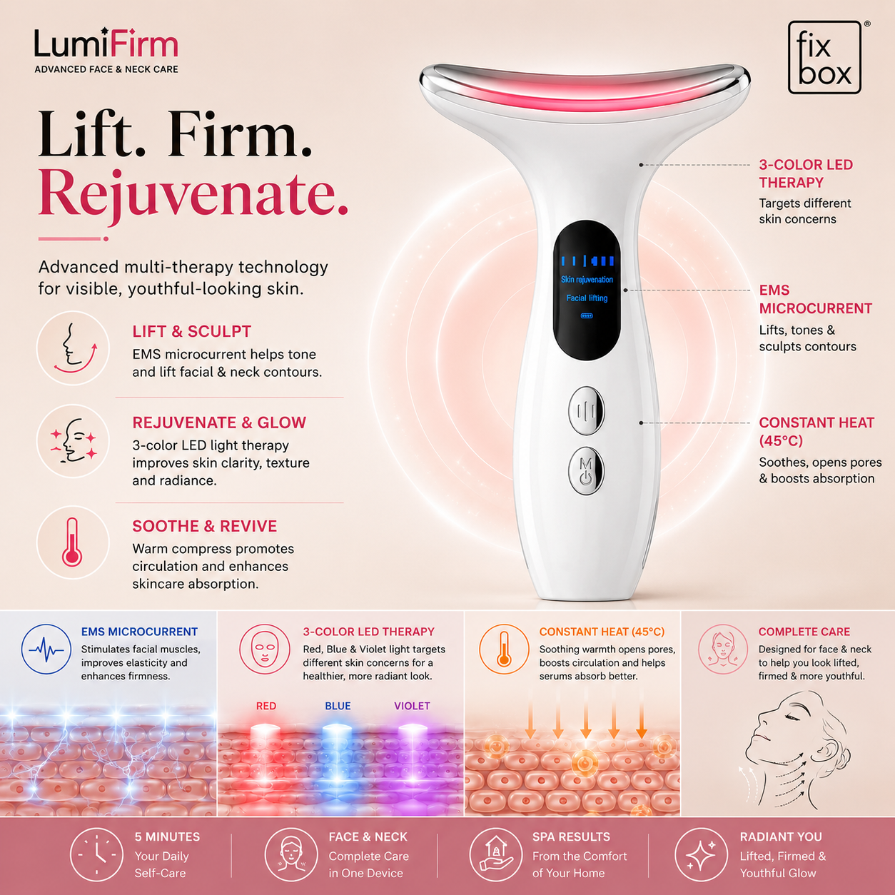 LumiFirm Face & Neck Beauty Device with Red Light and Microcurrent