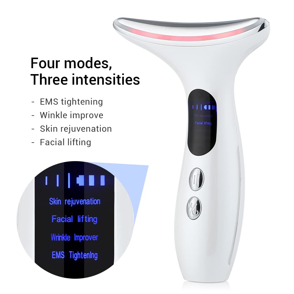 LumiFirm Face & Neck Beauty Device with EMS, Heat & 3-Color Light Therapy, Sonic Vibration, 4 Modes