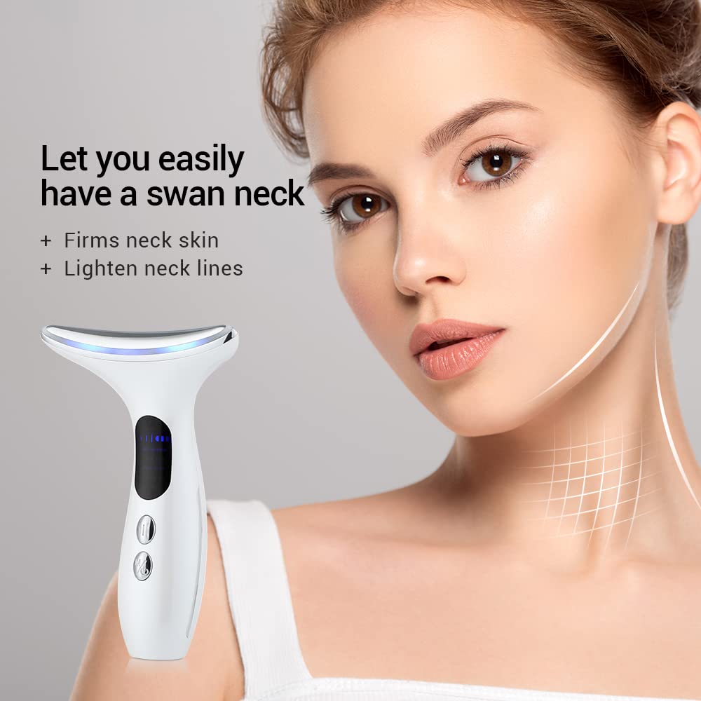 LumiFirm Face & Neck Beauty Device with EMS, Heat & 3-Color Light Therapy, Sonic Vibration, 4 Modes