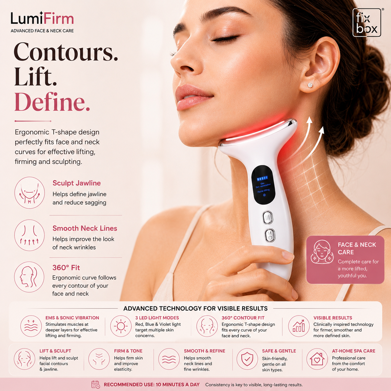 LumiFirm Face & Neck Beauty Device with Red Light and Microcurrent