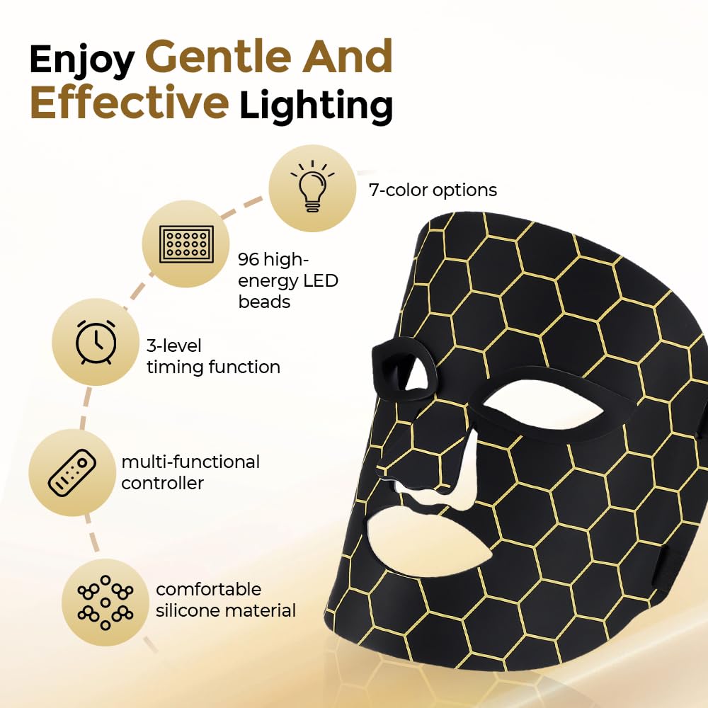 LumiGlow Pro – 7-Color LED Light Therapy Face Mask with Soft Silicone Fit, 96 LEDs, 3-Level Timer, Multi-Mode Controller for Skin Rejuvenation, Acne Care & Anti-Aging