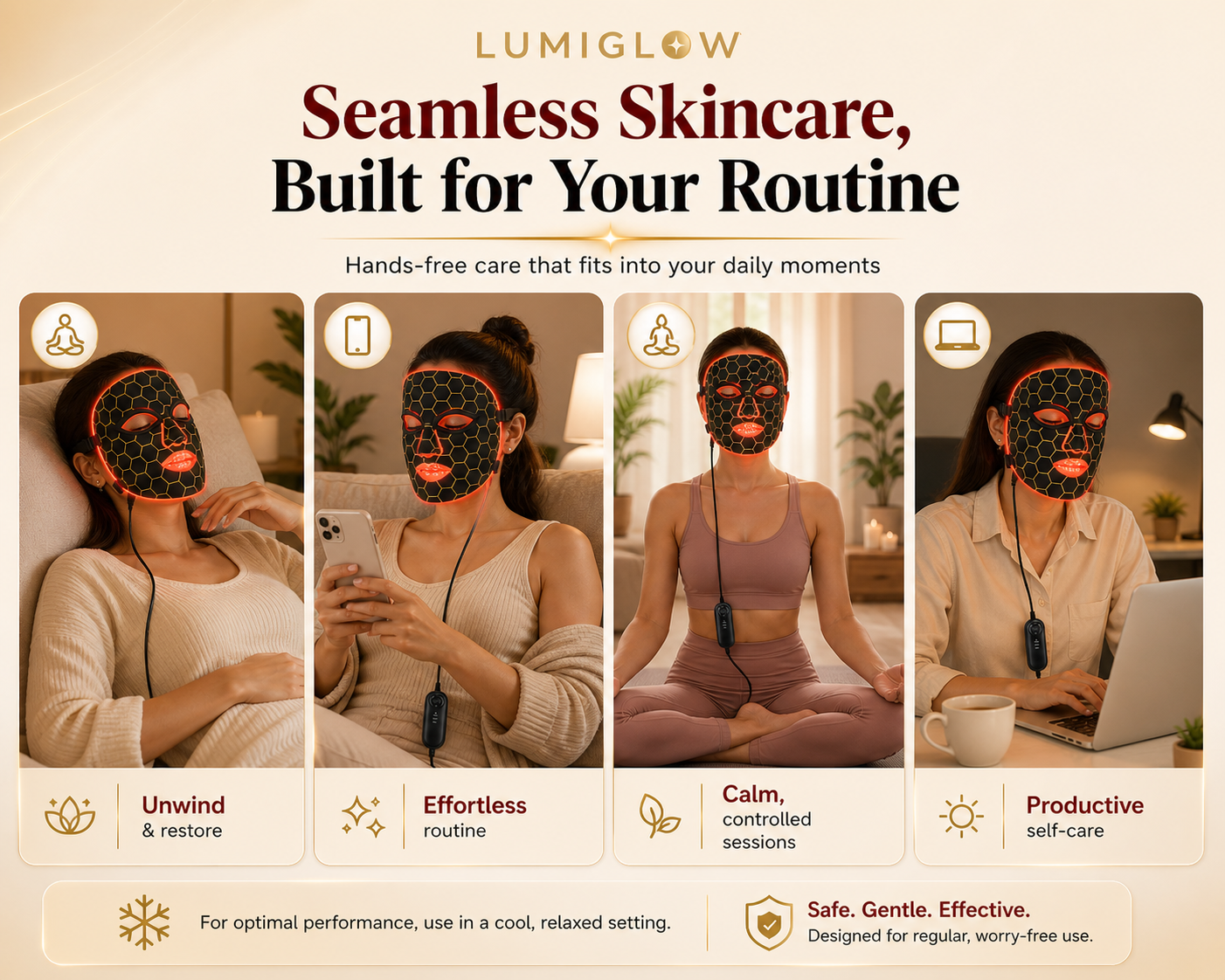 LumiGlow Pro Red Light Therapy for Face| Face Mask for Skin Rejuvenation, Anti-Aging, Reducing Wrinkles & Acne