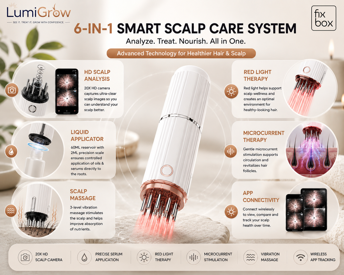 LumiGrow HD Scalp Analyzer & Serum Applicator Comb with 20X Camera, Red Light Therapy & Microcurrent Stimulation