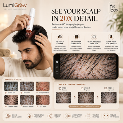 LumiGrow HD Scalp Analyzer & Serum Applicator Comb with 20X Camera, Red Light Therapy & Microcurrent Stimulation