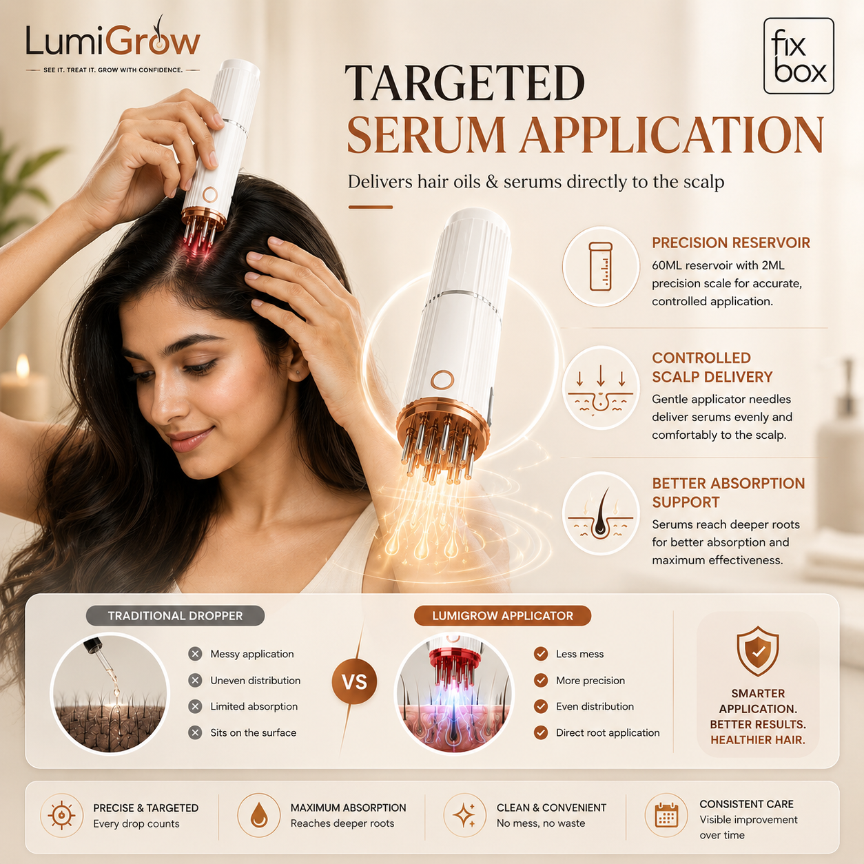 LumiGrow HD Scalp Analyzer & Serum Applicator Comb with 20X Camera, Red Light Therapy & Microcurrent Stimulation