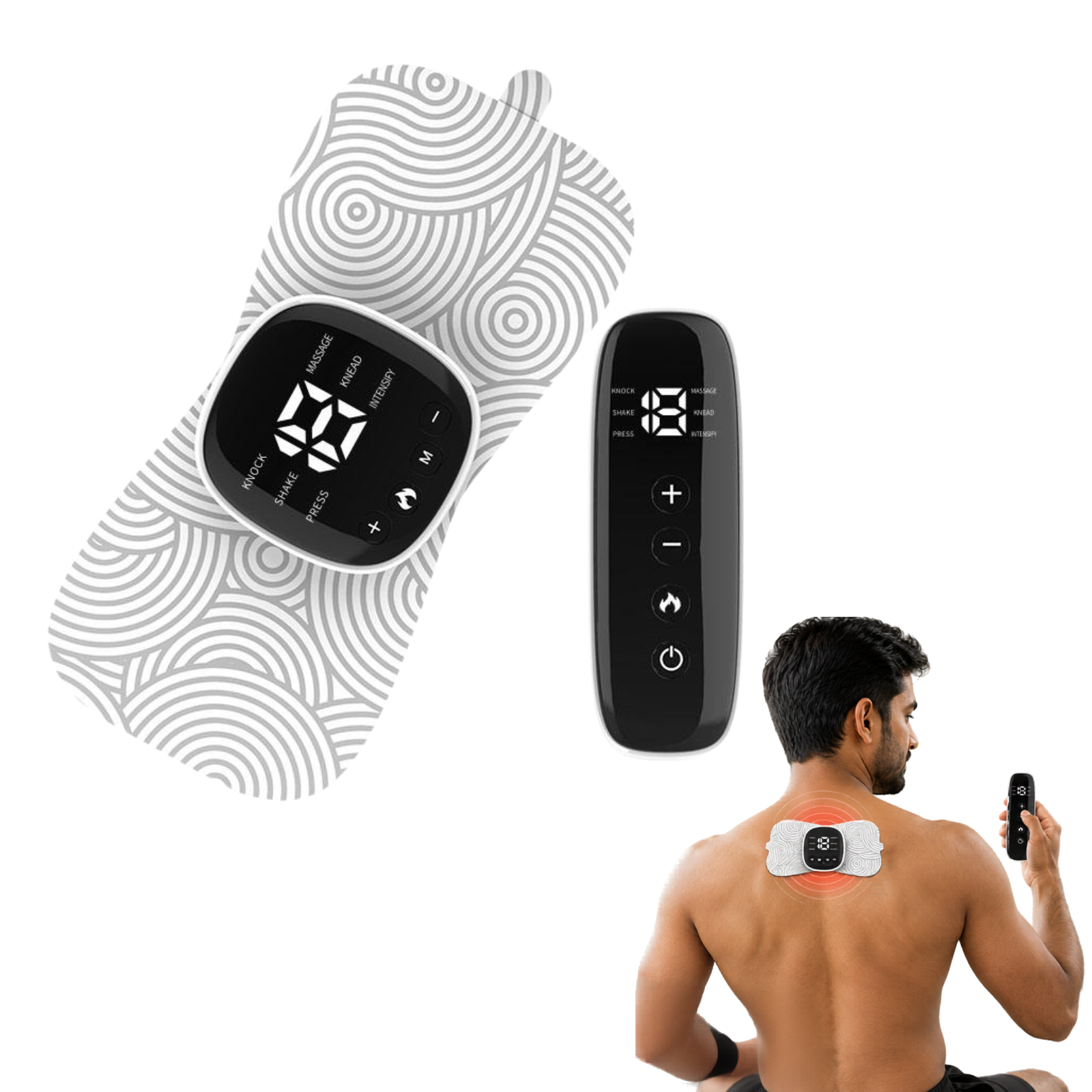 ReliefPulse TENS & EMS Muscle Stimulator with Heat & Remote | 6 Massage Modes, 19 Intensity Levels | Rechargeable Wireless Muscle Recovery Patch for Neck, Back, Shoulder & Body Pain Relief