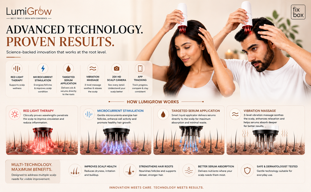 LumiGrow HD Scalp Analyzer & Serum Applicator Comb with 20X Camera, Red Light Therapy & Microcurrent Stimulation