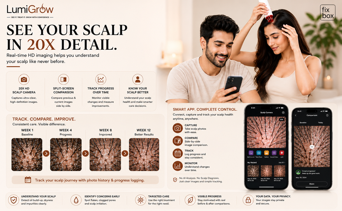 LumiGrow HD Scalp Analyzer & Serum Applicator Comb with 20X Camera, Red Light Therapy & Microcurrent Stimulation details