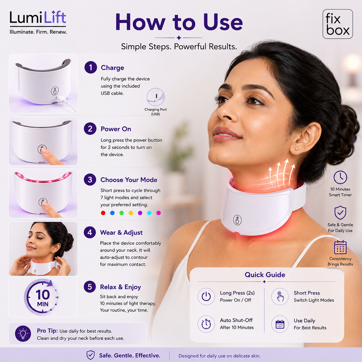 LumiLift Neck Pro Red Light Therapy Neck Device for Wrinkle Reduction & Anti-Ageing