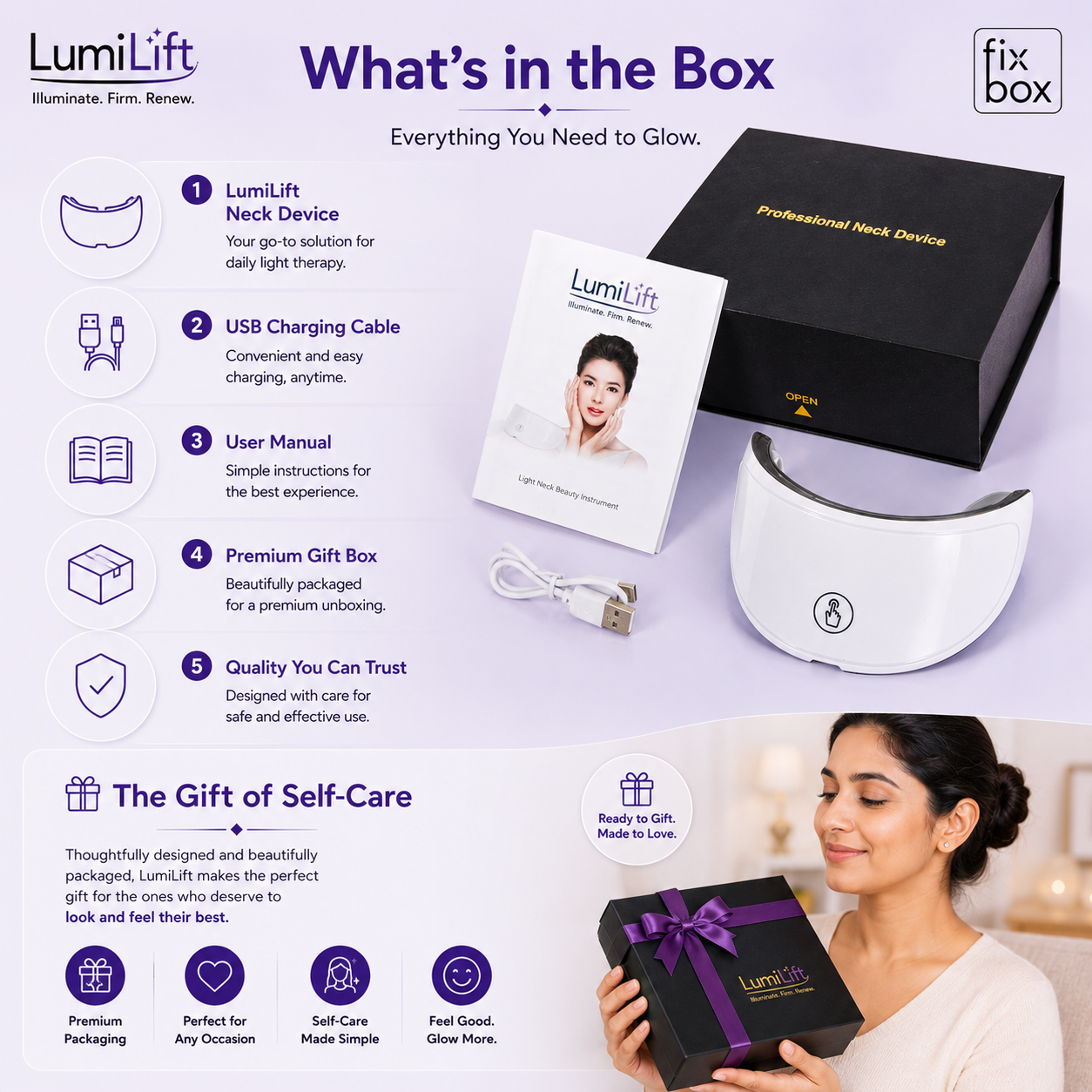 LumiLift Neck Pro Red Light Therapy Neck Device for Wrinkle Reduction & Anti-Ageing
