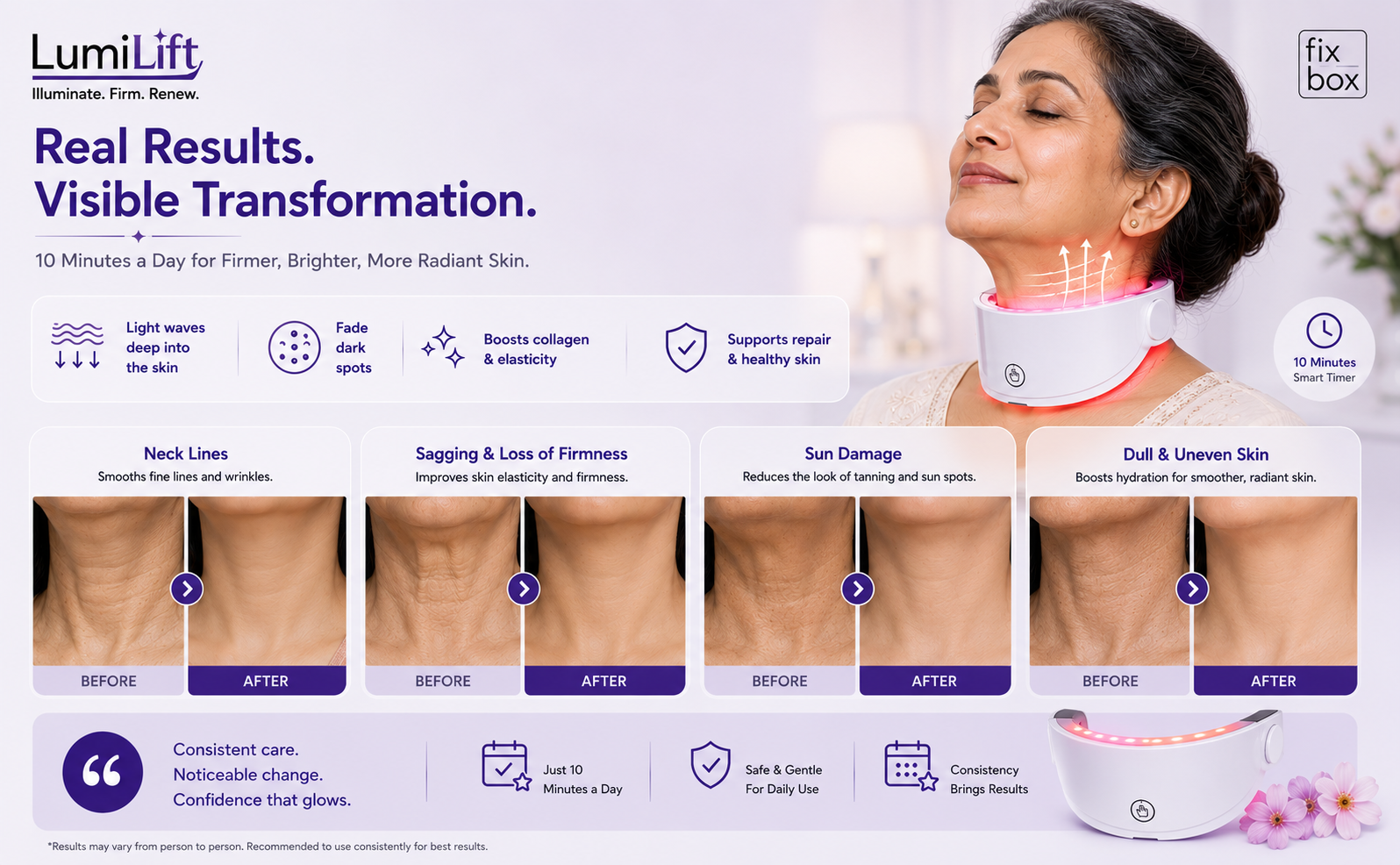 LumiLift Neck Pro Red Light Therapy Neck Device for Wrinkle Reduction & Anti-Ageing