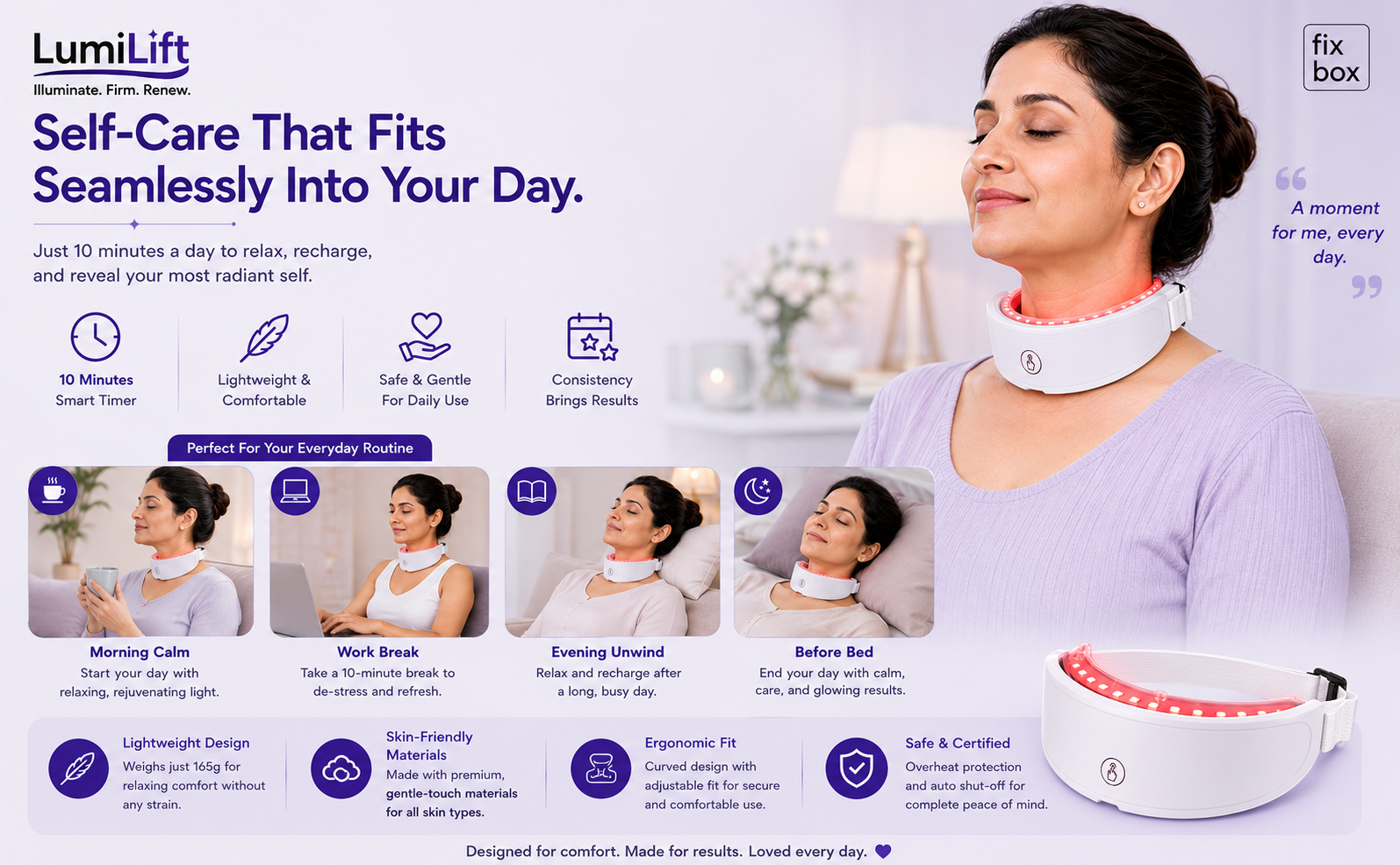 LumiLift Neck Pro Red Light Therapy Neck Device for Wrinkle Reduction & Anti-Ageing