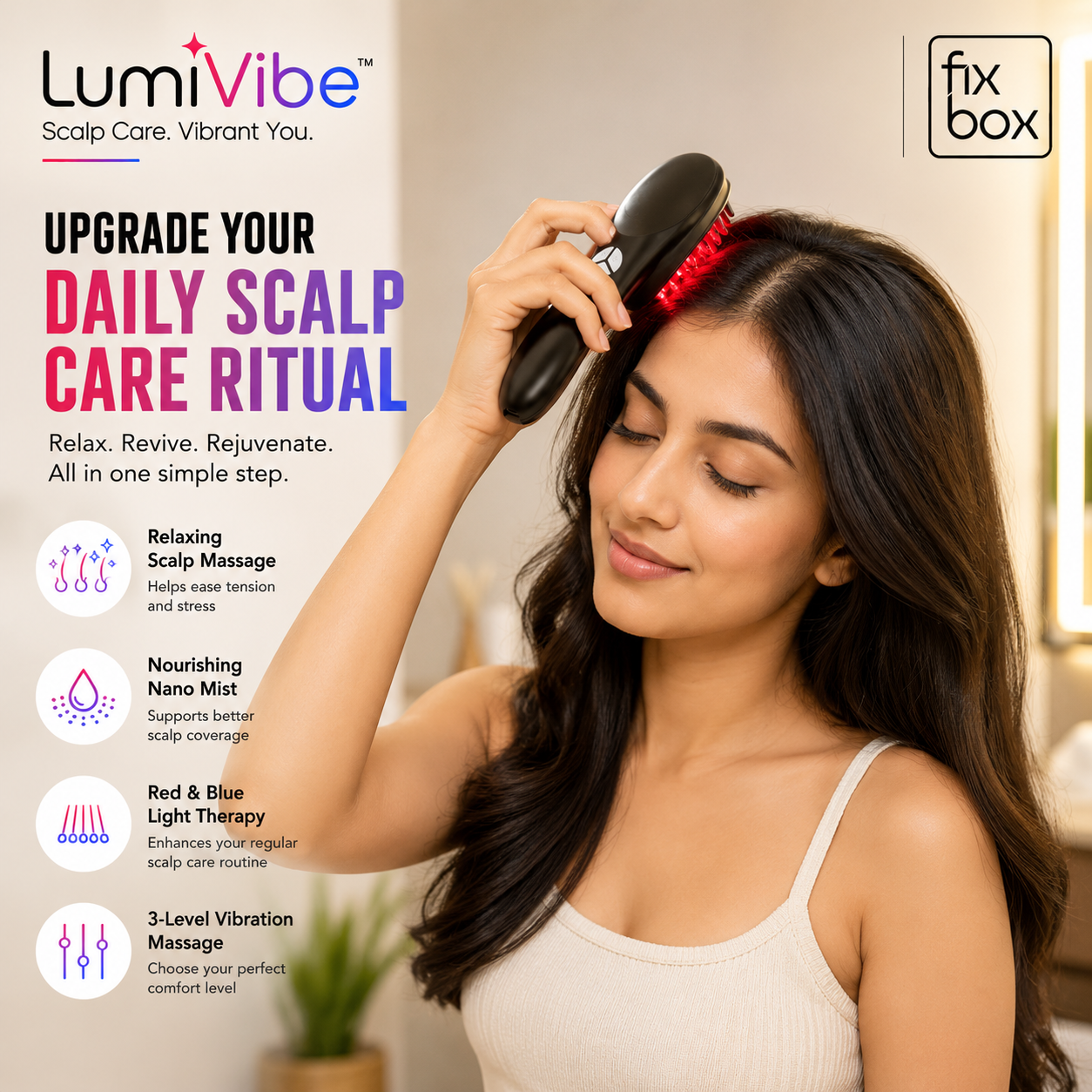 FixBox LumiVibe Red & Blue Light Therapy Scalp Massager Comb