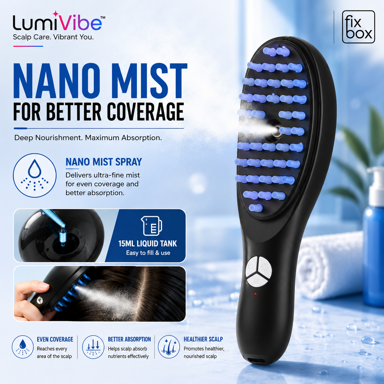 FixBox LumiVibe Red & Blue Light Therapy Scalp Massager Comb