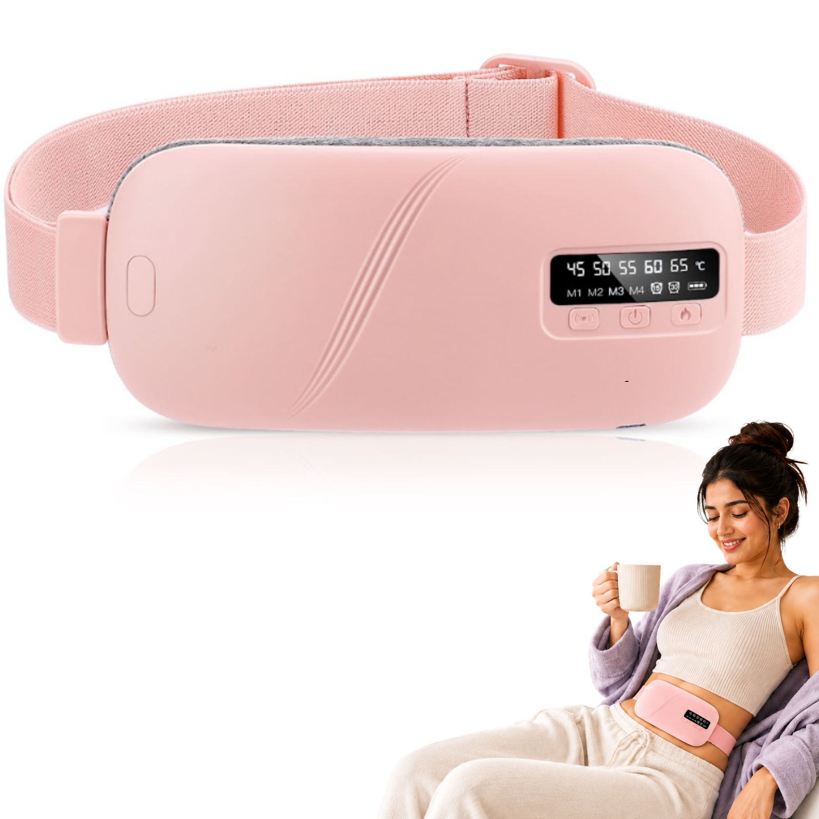 WarmRelief Cordless Heating Pad with 5-Level Heat & 4-Mode Vibration Massage, Period Cramp Relief, Velvet Padding, Smart Timer, Ergonomic and Discreet.