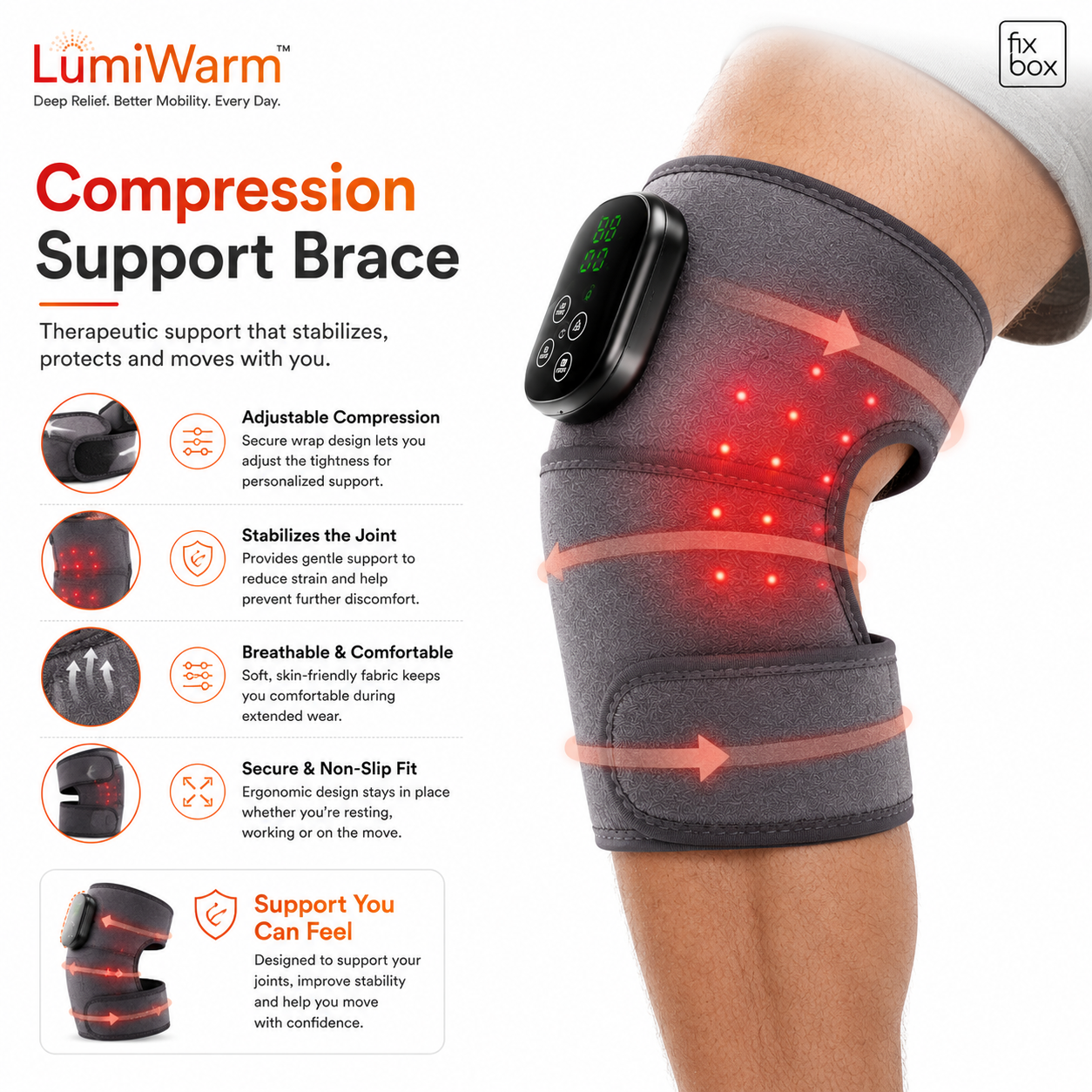 LumiWarm Red Light Therapy Knee Brace with Heat & Vibration Massage