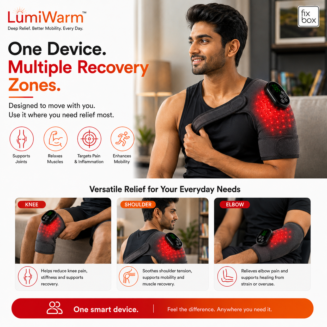 LumiWarm Red Light Therapy Knee Brace with Heat & Vibration Massage