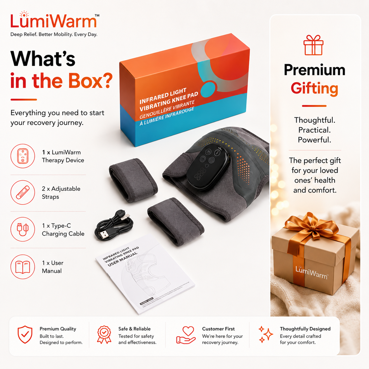 LumiWarm Red Light Therapy Knee Brace with Heat & Vibration Massage