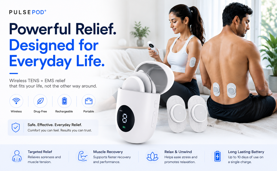PulsePod Wireless TENS and EMS Muscle Stimulator details