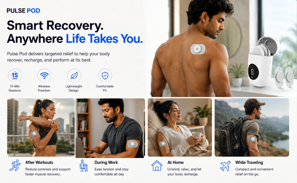 PulsePod Wireless TENS and EMS Muscle Stimulator details