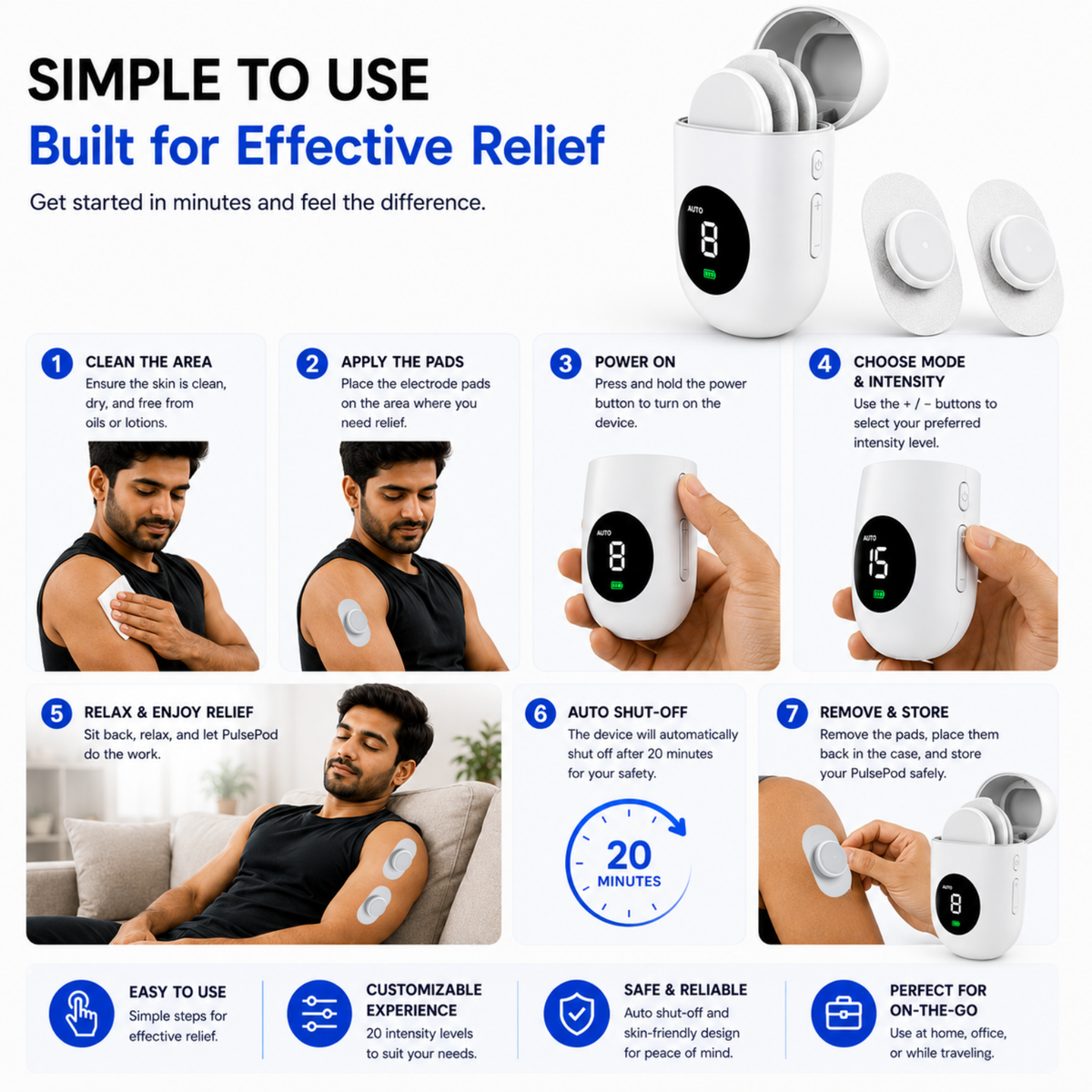 PulsePod Wireless TENS and EMS Muscle Stimulator