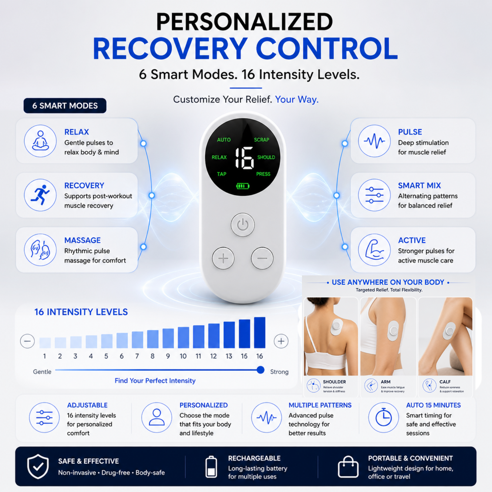 PulsePro Wireless TENS and EMS Muscle Stimulator | Portable Smart Therapy with Remote and Charging Case