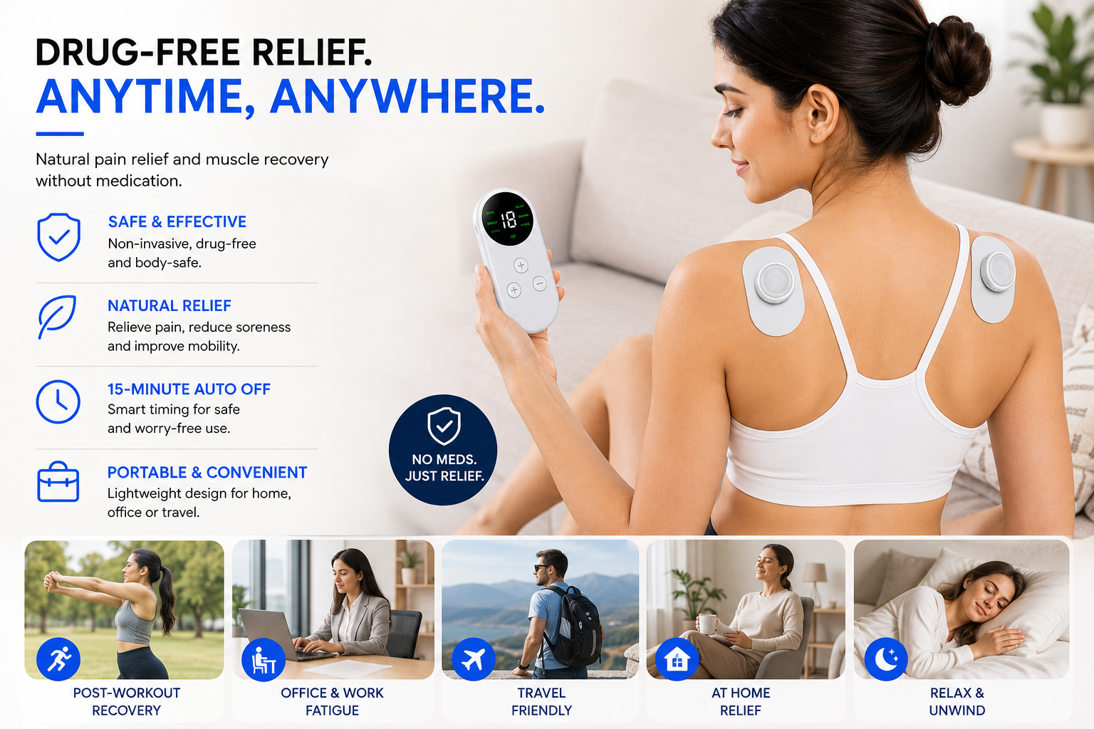PulsePro Wireless TENS and EMS Muscle Stimulator | Portable Smart Therapy with Remote and Charging Case