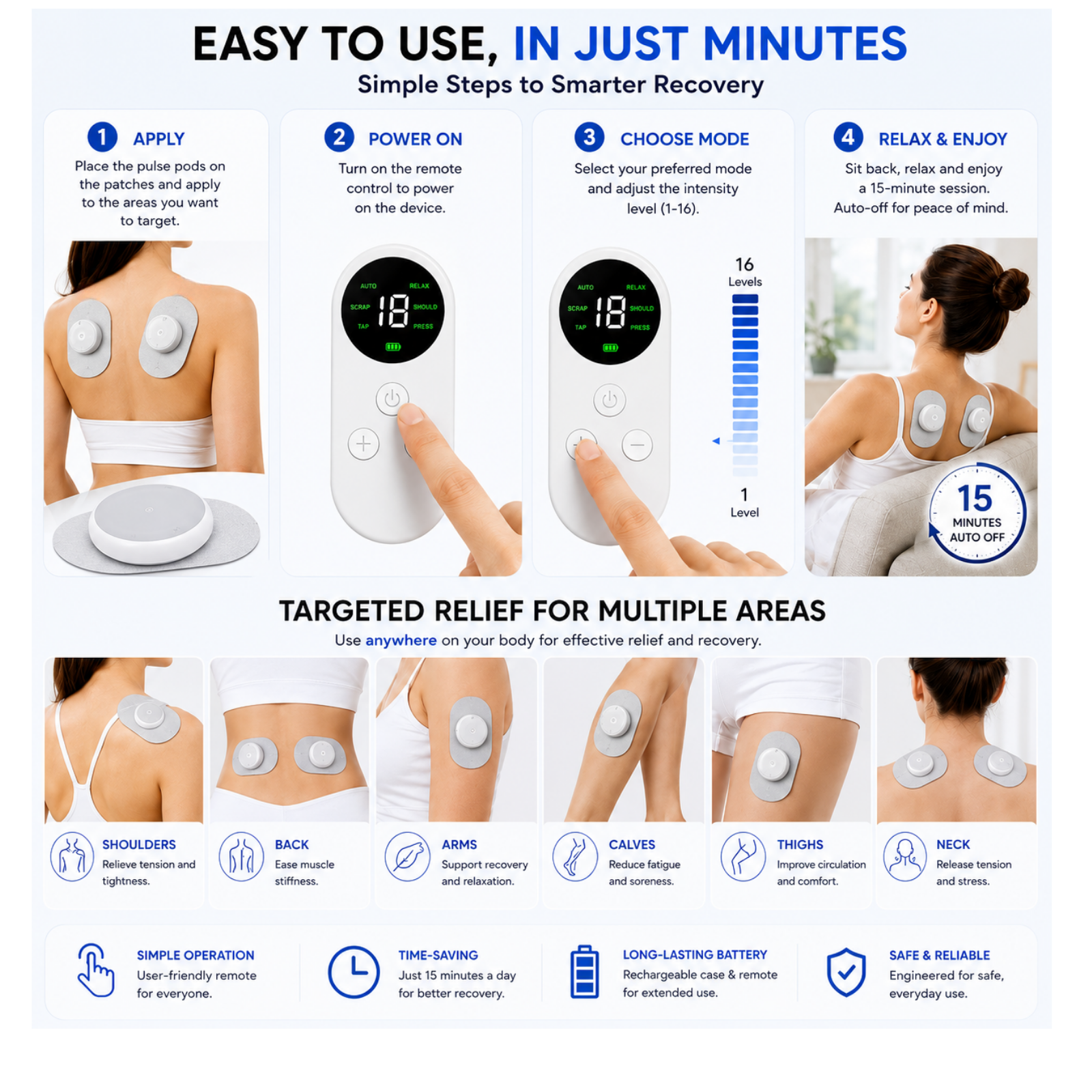 PulsePro Wireless TENS and EMS Muscle Stimulator | Portable Smart Therapy with Remote and Charging Case