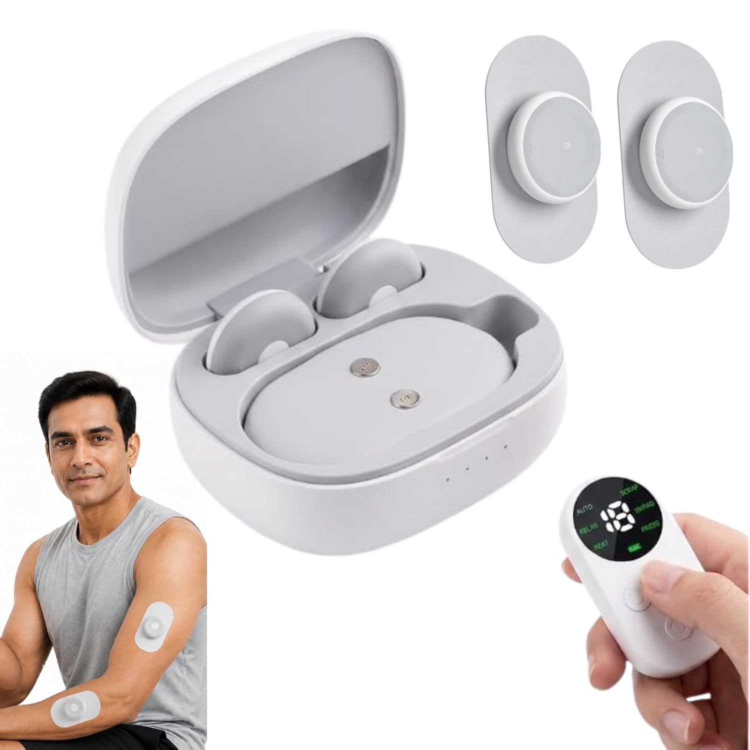 PulsePro Wireless TENS and EMS Muscle Stimulator | Portable Smart Therapy with Remote and Charging Case