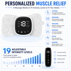 ReliefPulse TENS & EMS Muscle Stimulator with Heat & Remote | 6 Massage Modes, 19 Intensity Levels | Rechargeable Wireless Muscle Recovery Patch for Neck, Back, Shoulder & Body Pain Relief