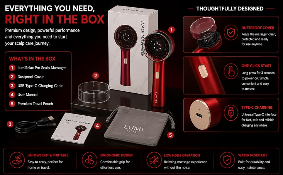 LumiRelax Pro Scalp Massager with Red Light Therapy