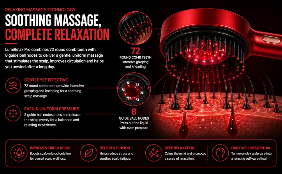 LumiRelax Pro Scalp Massager with Red Light Therapy