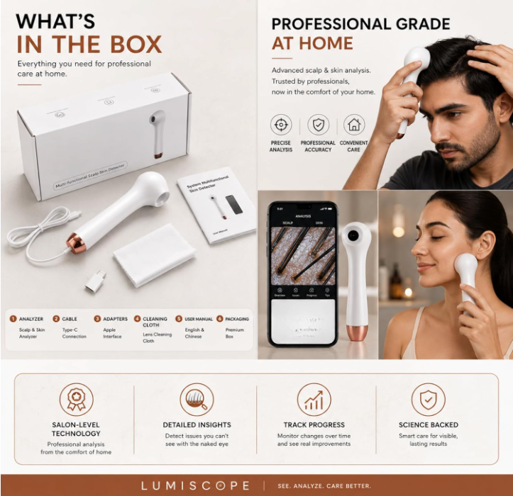 LumiScope Scalp, Hair & Skin Analyzer | 4X Magnification HD Camera