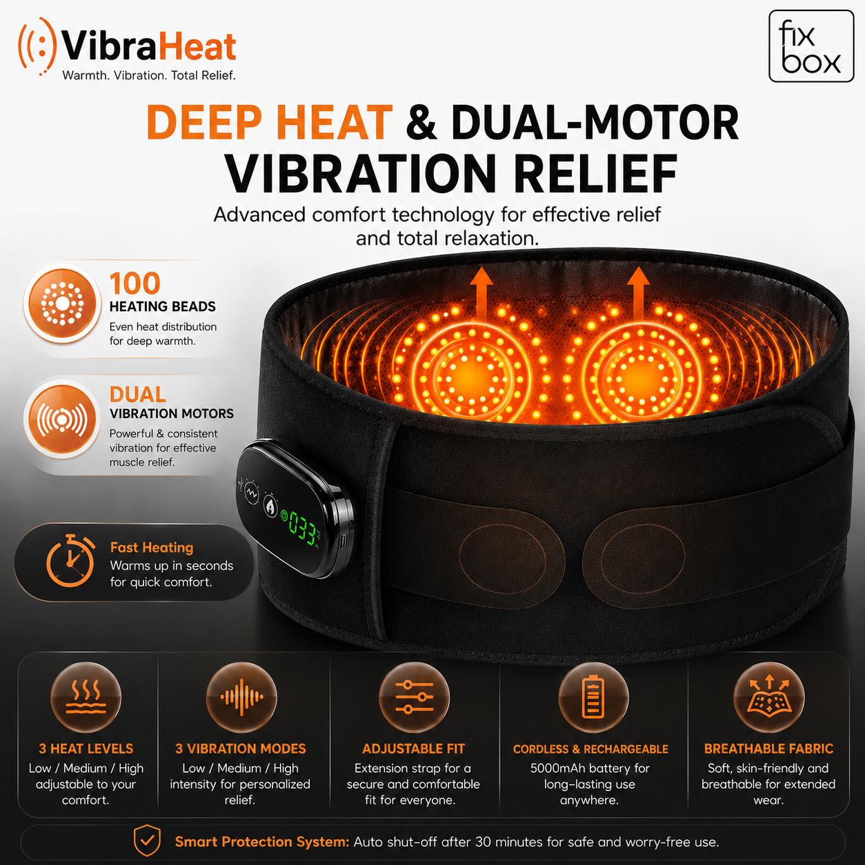 VibraHeat Heated Back Brace with Vibration Massage | Rechargeable Lumbar Support Belt for Lower Back Comfort, Relaxation, Recovery & Daily Wellness