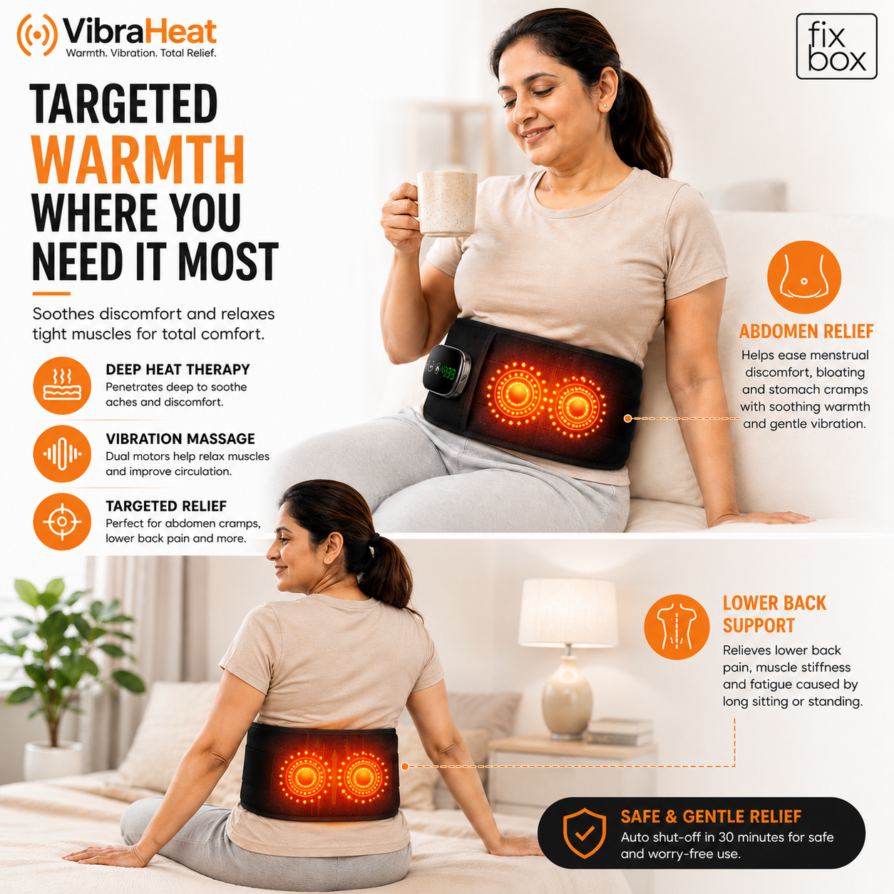 VibraHeat Heated Back Brace with Vibration Massage | Rechargeable Lumbar Support Belt for Lower Back Comfort, Relaxation, Recovery & Daily Wellness