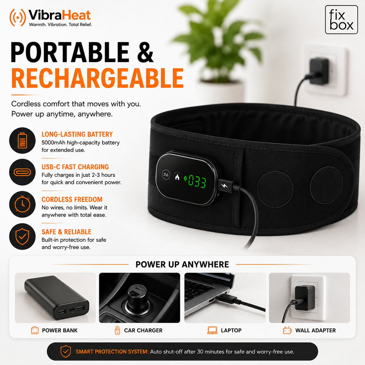 VibraHeat Heated Back Brace with Vibration Massage | Rechargeable Lumbar Support Belt for Lower Back Comfort, Relaxation, Recovery & Daily Wellness