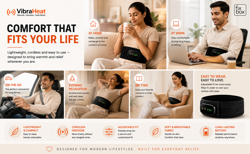 VibraHeat Heated Back Brace with Vibration Massage | Rechargeable Lumbar Support Belt for Lower Back Comfort, Relaxation, Recovery & Daily Wellness