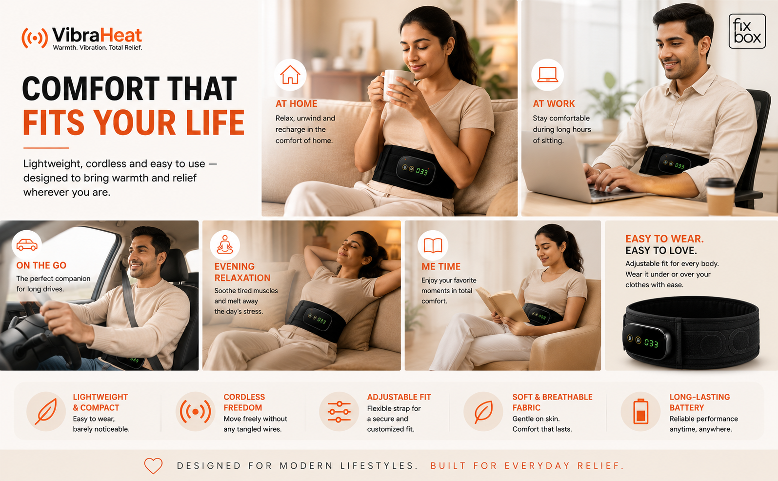VibraHeat Heated Back Brace with Vibration Massage | Rechargeable Lumbar Support Belt for Lower Back Comfort, Relaxation, Recovery & Daily Wellness