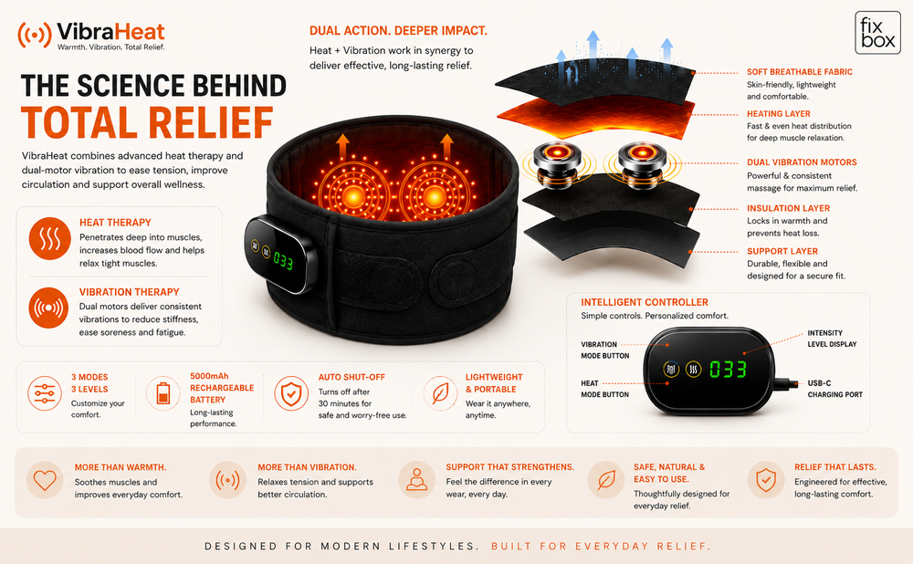 VibraHeat Heated Back Brace with Vibration Massage | Rechargeable Lumbar Support Belt for Lower Back Comfort, Relaxation, Recovery & Daily Wellness