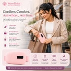 WarmRelief Cordless Heating Pad with 5-Level Heat & 4-Mode Vibration Massage, Period Cramp Relief, Velvet Padding, Smart Timer, Ergonomic and Discreet.