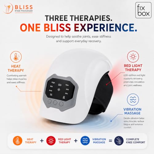 Bliss Knee Massager three therapies: heat, red light, vibration